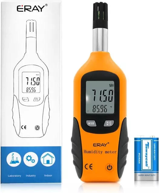 Digital Psychrometer Thermometer Hygrometer with Backlight, ERAY Orange