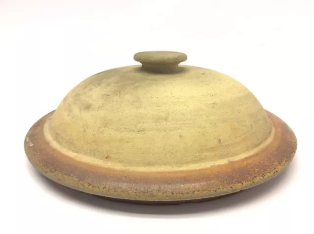 Antique Stoneware Large Handmade Brown Glazed Interior Crock Top Lid Cover