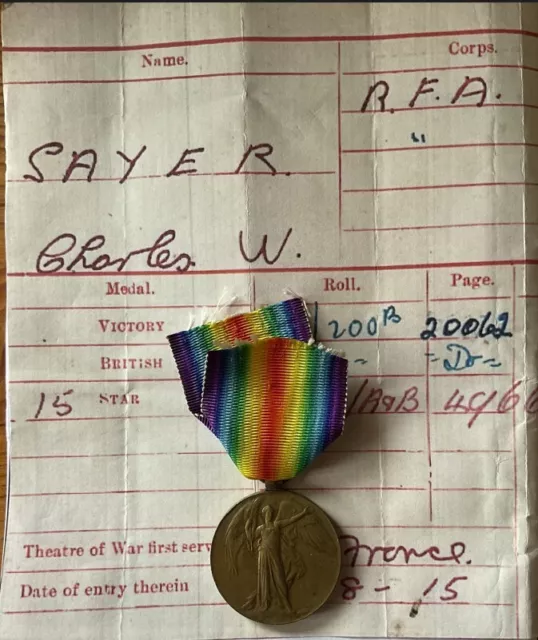 Interesting WW1 Victory Medal to 58095 Gnr Charles W. Sayer, RFA