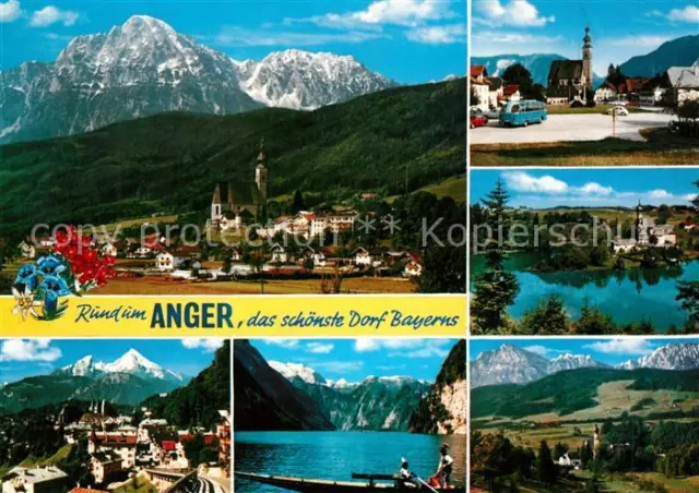 73179232 Anger Chiemgau Gesamtansicht mit Alpenpanorama See Ortsmotiv mit Kirche