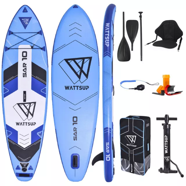 WATTSUP SAR SUP Board Stand Up Paddle aufblasbar KAJAK SITZ 2in1 Paddel 305 cm