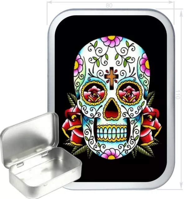 Candy Skull Gift Box,150ml Silver Hinged Tin,Tobacco Tin, Storage Tin