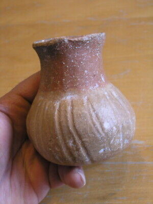 Ancient Pre Columbian Jalisco Pottery Pot Olla Seed Jar Red Clay Ribbed 4" 2