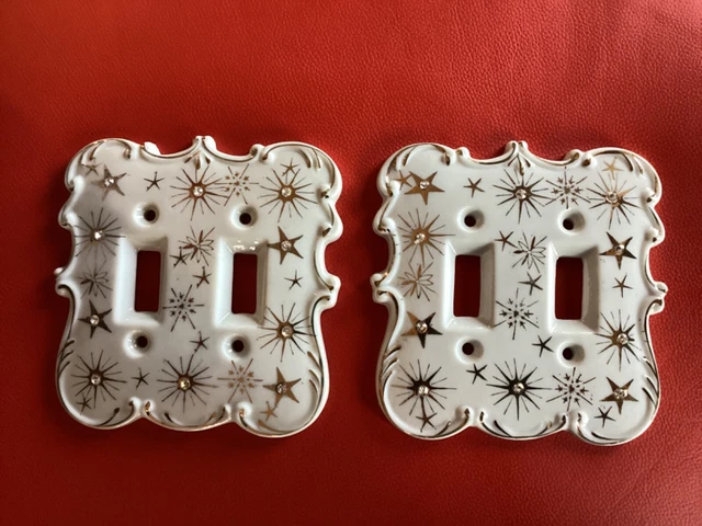 Vintage Mid Century Light Switch Cover Atomic Starburst Arnart Japan Lot of 2