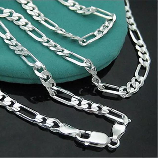 925 Sterling Silver Filled Necklace 4mm Figaro Link Chain Men Women Jewelry Gift