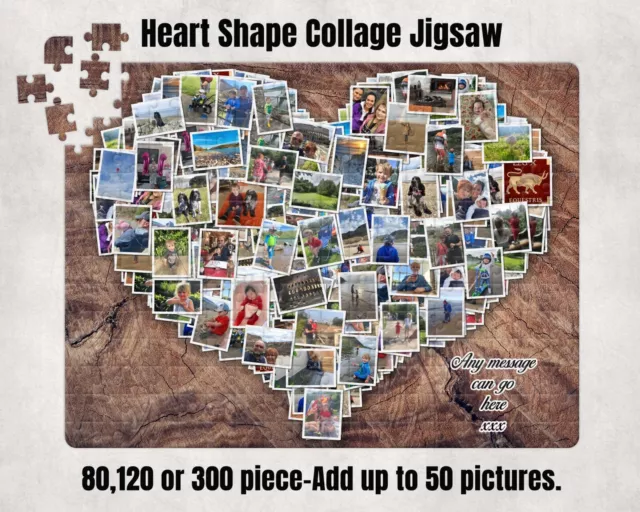 Heart Collage Custom Puzzle 300 Piece Jigsaw Personalised Picture Photo Gift