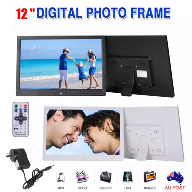 12" Digital Photo Frame Multimedia Player Usb Card Reader Jpeg Mp3/4 Avi Au Plug