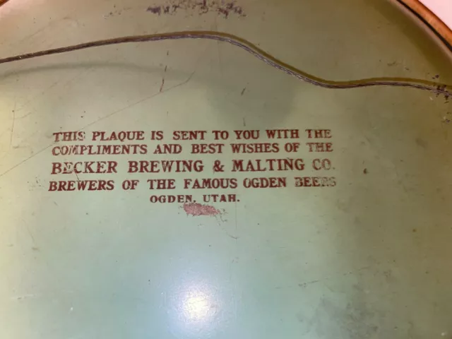 Rare Pre Prohibition Beckers Beer Tray,Ogden Utah