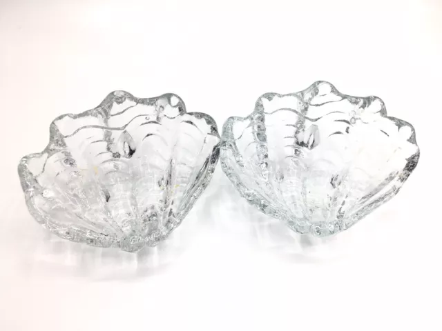 Footed Crystal Glass Sea Shell Shaped Dishes Bowls Set of 2 4" x 1.5"