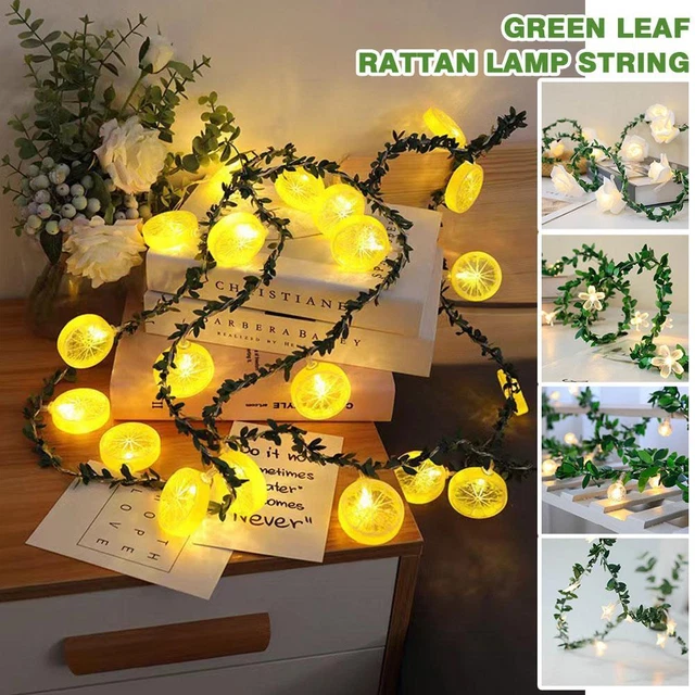 Luces de cuerda de hadas LED hoja verde artificial ratán boda 6T3E cumpleaños I5L1