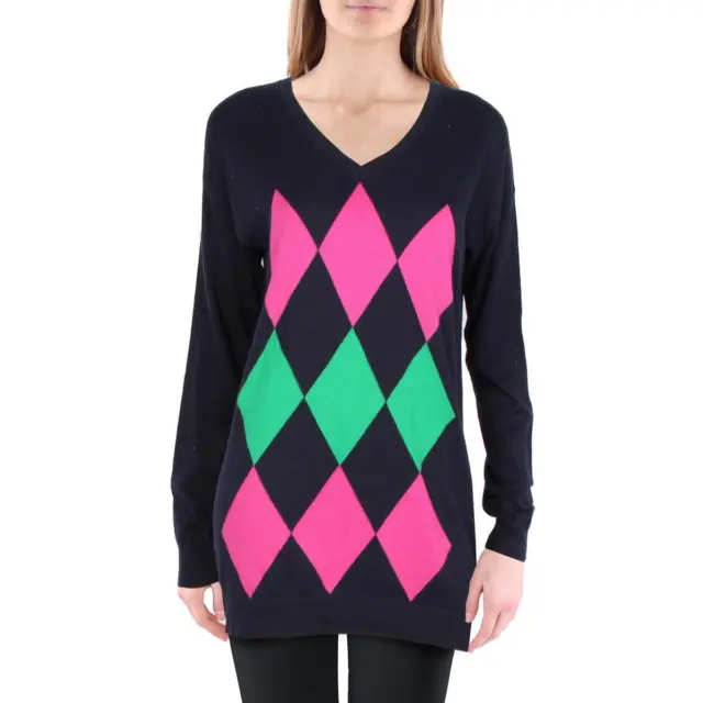 Tommy Hilfiger Womens Navy Argyle V-Neck Top Pullover Sweater Shirt M BHFO 2263