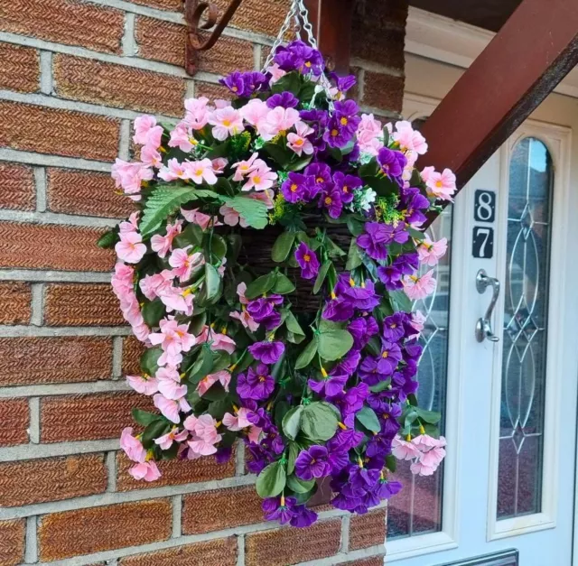 Artificial Hanging Basket Flowers Plant Trailing Grass Ivy Leaf Fern Foliage Pot