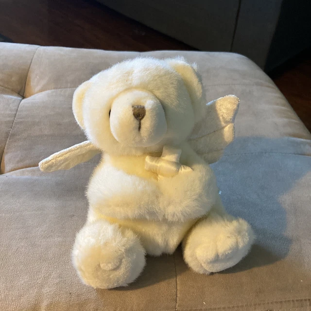 Prayer Bear plush Russ Berrie velvet Angel Wings satin Cross 7" Ivory