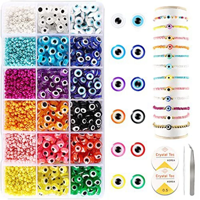 PHUNTTEK 2400pcs Seed Beads and Evil Eye Beads Halloween Beads for Jewelry Makin