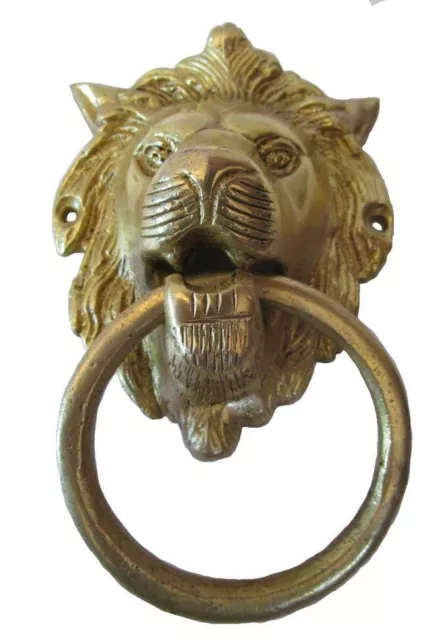 Ancien Style Laiton Porte Heurtoir - Lion - Entièrement - Rare (5246)