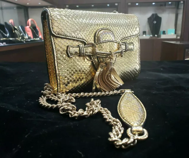 Gucci GCC Exclusive Horsebit Gold Python Mini Shoulder Bag Purse LIMITED EDITION