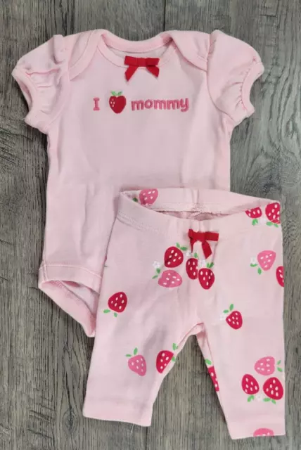 Baby Girl Nwot Gymboree Preemie Up To 5Lbs 2Pc I Love Mommy Strawberry Outfit