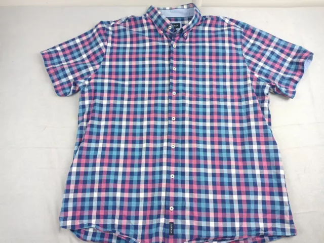 Gazman Shirt Men's Size 2XL Cotton Short Sleeve Button Up Blue Check Small Run