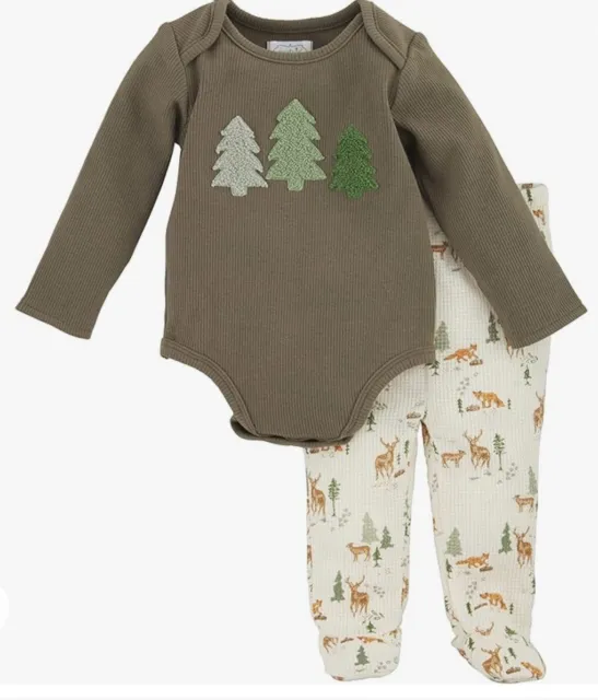 Mud Pie Baby Waffle Deer 2 pc Set Outfit Trees 3-6 months NEW Girl Boy Neutral