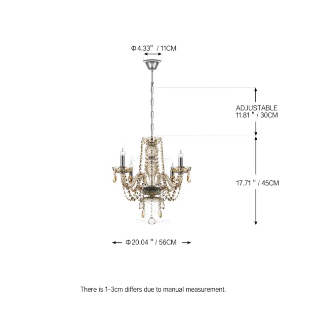 4 Arms Cognac Crystal Glass Chandelier Ceiling Light Drop Pendant Lamp 3