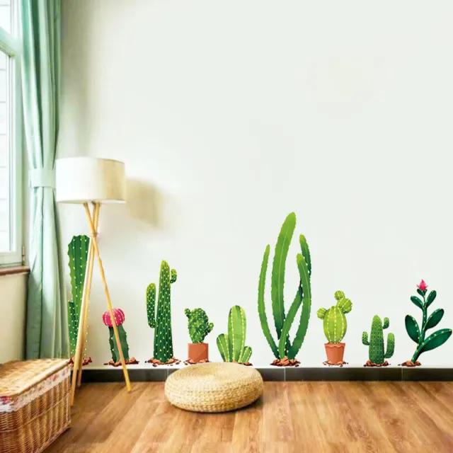 Removable Wall Decal Stickers Cactus Pots Green Plants Garden Nature Wall Decor
