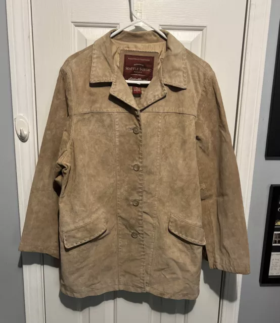 Eddie Bauer Seattle Suede Leather Jacket Coat Size Large Brown Mens Washable