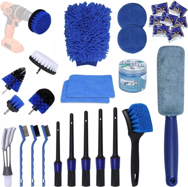 30Pcs Car Detailing Brush Kit Auto Interior Wheel Gap Drill Cleaning Tool Set UK