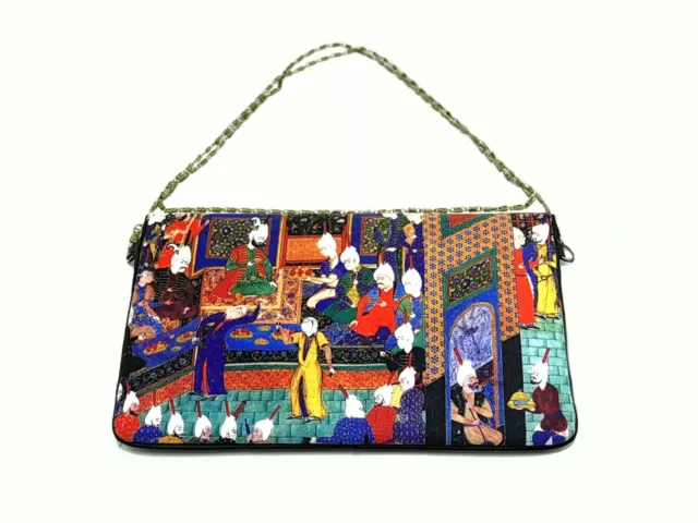 Shahnameh Bazm clutch bag handmade soft velvet leather/chain strap fold over