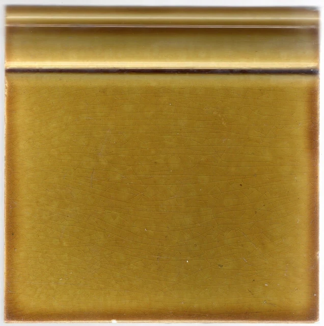 Art Nouveau original period majolica ending tile OLIVE YELLOW GREEN 6'' x 6''