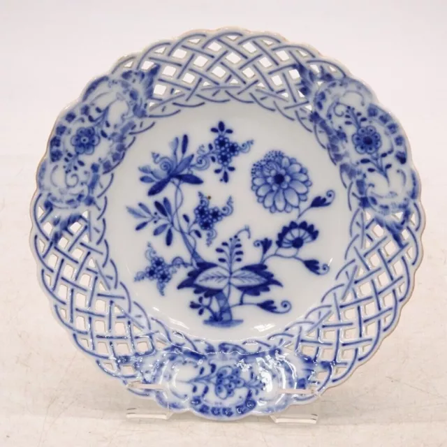 Superb 19th Century Meissen Blue Onion Reticulated Appetizer Plate, Excellent