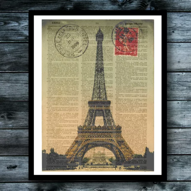 Paris Vintage Dictionary Art Print Postcard Poster Eiffel Tower Home Wall Decor