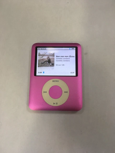 ipod A1236 rose et argent ecran rayé, allumage ok, batterie usée