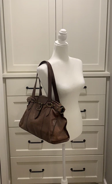 FOSSIL Vintage Revival Brown Leather and Antique Brass Tone Hardware Satchel