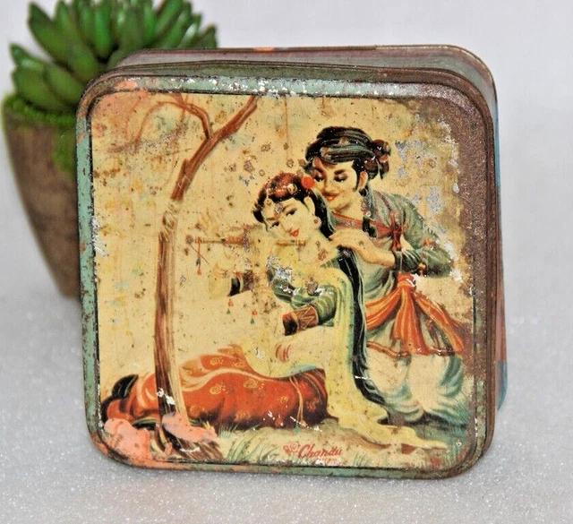 Vintage KARACHI Hermosa pareja Litho Print Caja de lata vacía 14065