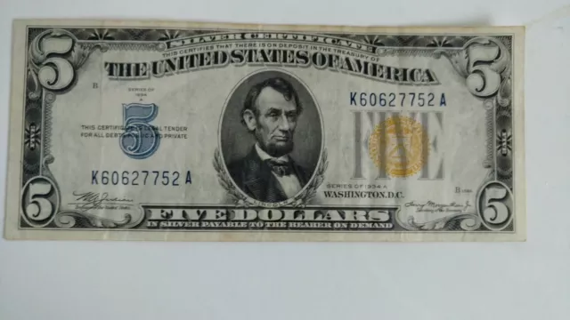 Fr 2307 1934 A North Africa Silver Certificate Serial Number K 60627752 A