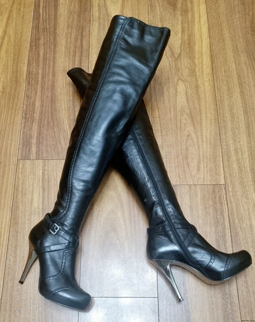 Leather Chrome Heel Boot