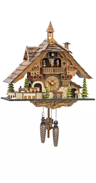 Quartz Cuckoo Clock Black Forest House with Moving Train, wit.. EN 48110 QMT NEW