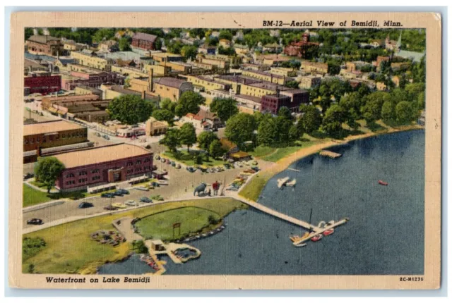 c1940 Aerial View Waterfront Lake Exterior Building Bemidji Minnesota Postcard