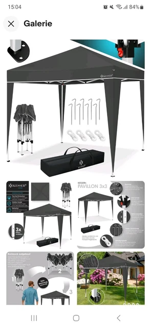 Pavillon 3x3 m Wasserdicht Faltpavillon Pop Up Partyzelt Gartenzelt UV Schutz