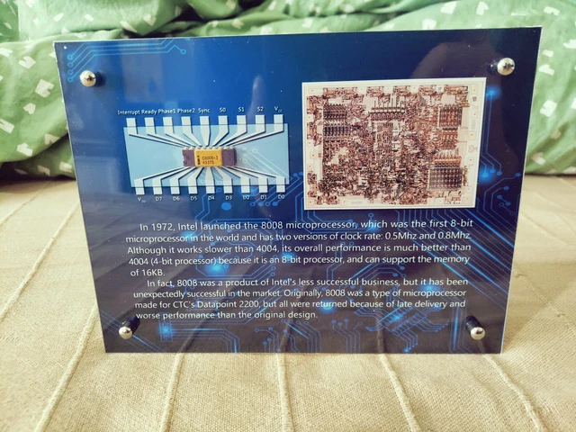 First 8 Bit VINTAGE RARE INTEL 8008 First 8-bit CPU Exhibition frame, Not include ...