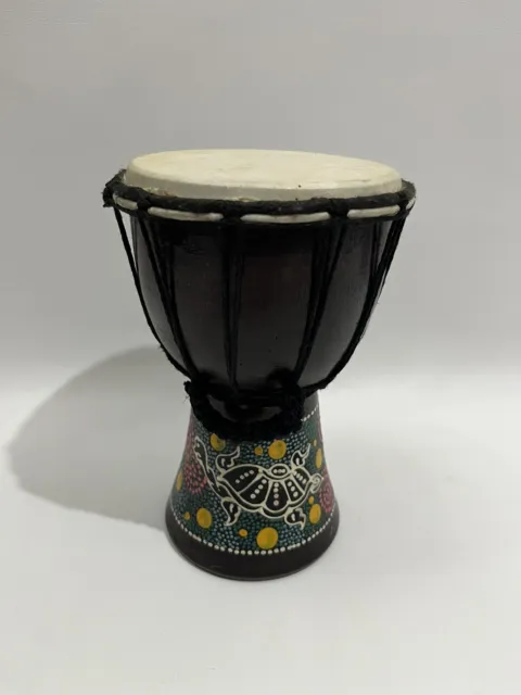 Djembe Wooden Hand Drum 8" Tall Jamaican Drum Percussion Carved Painted