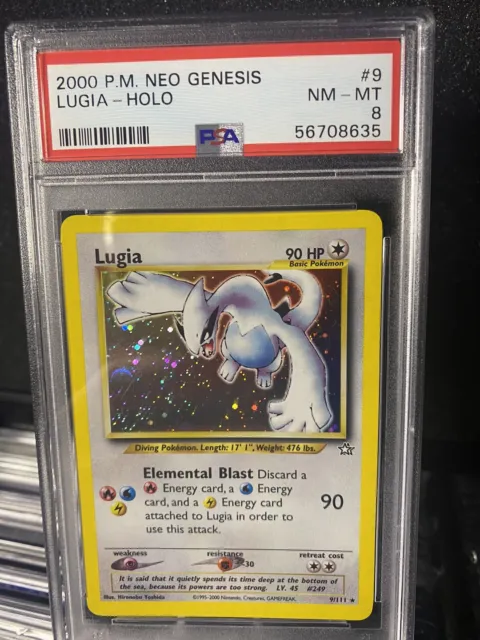 Pokemon TCG 2000 Neo Genesis Lugia 9/111 Unlimited Rare Holo PSA 8 NM-MT