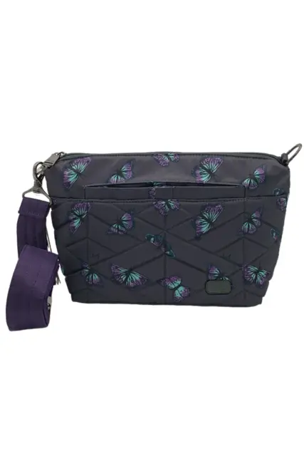 Lug RFID Quilted Crossbody with Printed Strap Flare Butterfly Gray