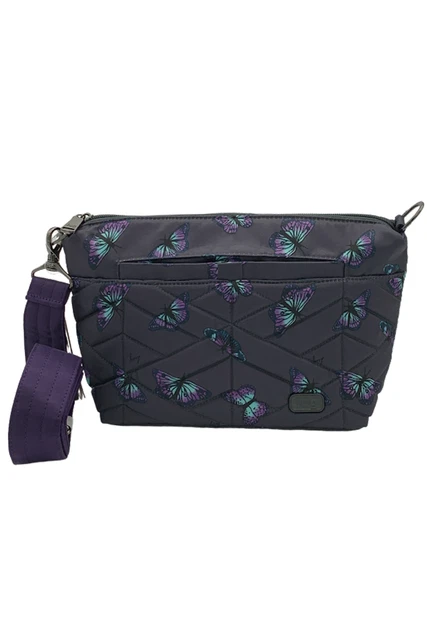 Lug RFID Quilted Crossbody with Printed Strap Flare Butterfly Gray