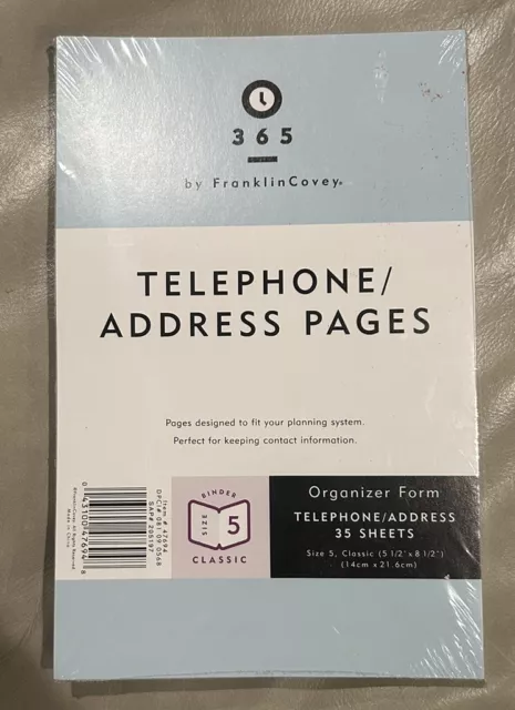 SEALED Address Telephone Refill Franklin Covey 365 Planner Classic Size 5 Binder