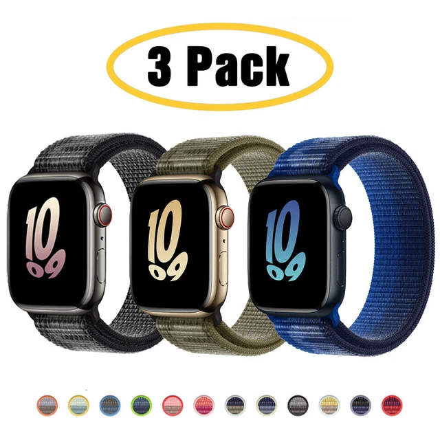 3 PACK Nylon Sport Loop Armband für Apple Watch 8 7 6 5 4 SE 42/40/44/41/45mm