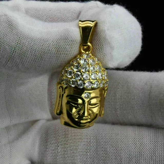 2Ct Round Cut Lab Created Diamond Buddha Pendant 14k Yellow Gold Plated