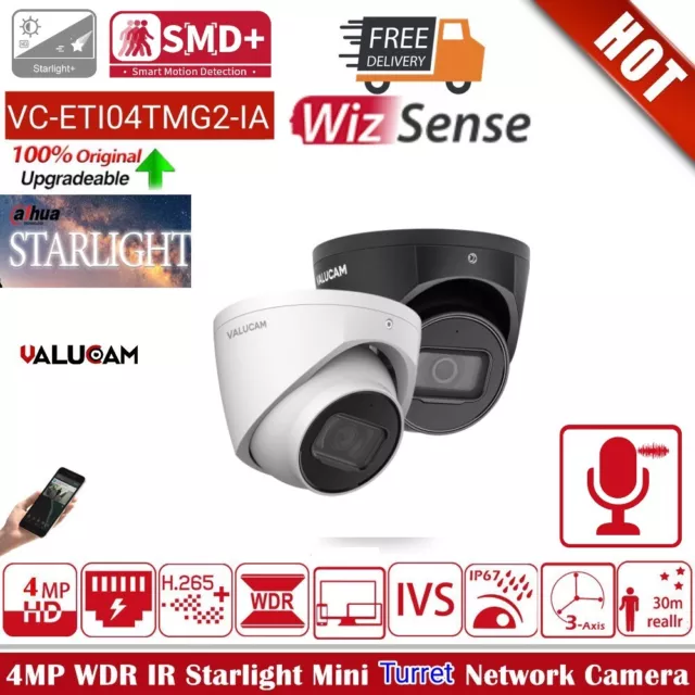 US Valucam 4MP Starlight AI IP Camera POE VC-ETI04TMG1-IA Security IR MiC idmss