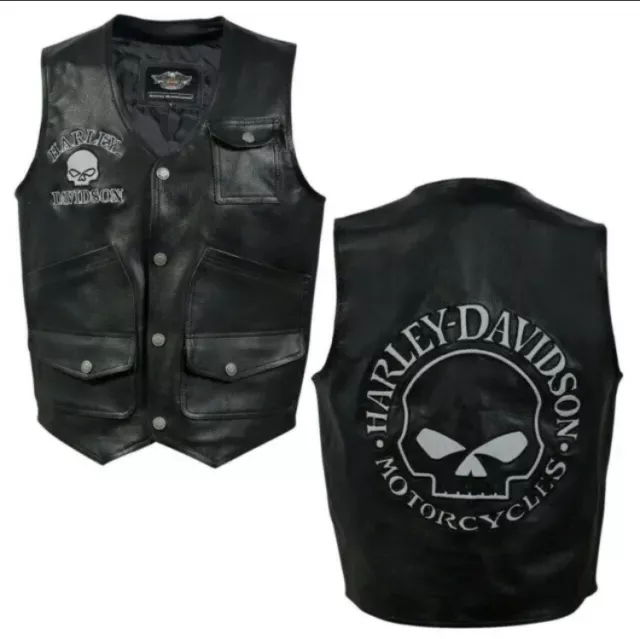 Harley-Davidson Men's Reflective Skull Vest Motorcycle Cowhide Premium Leather