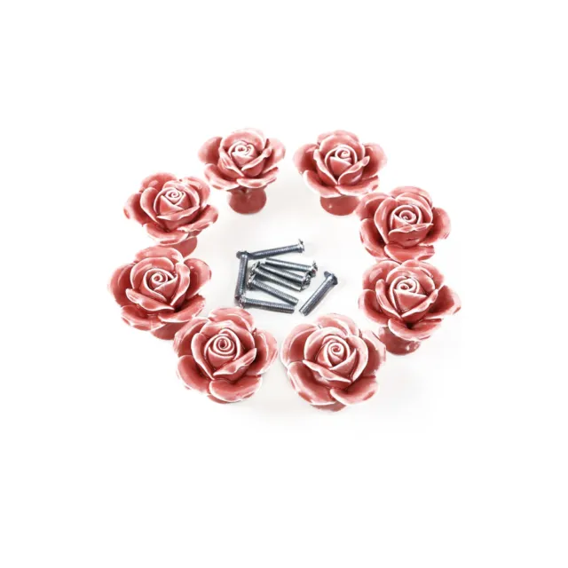8 Pcs Boutons De Porte Placard Tiroir Roses Noirs Traction D'armoire